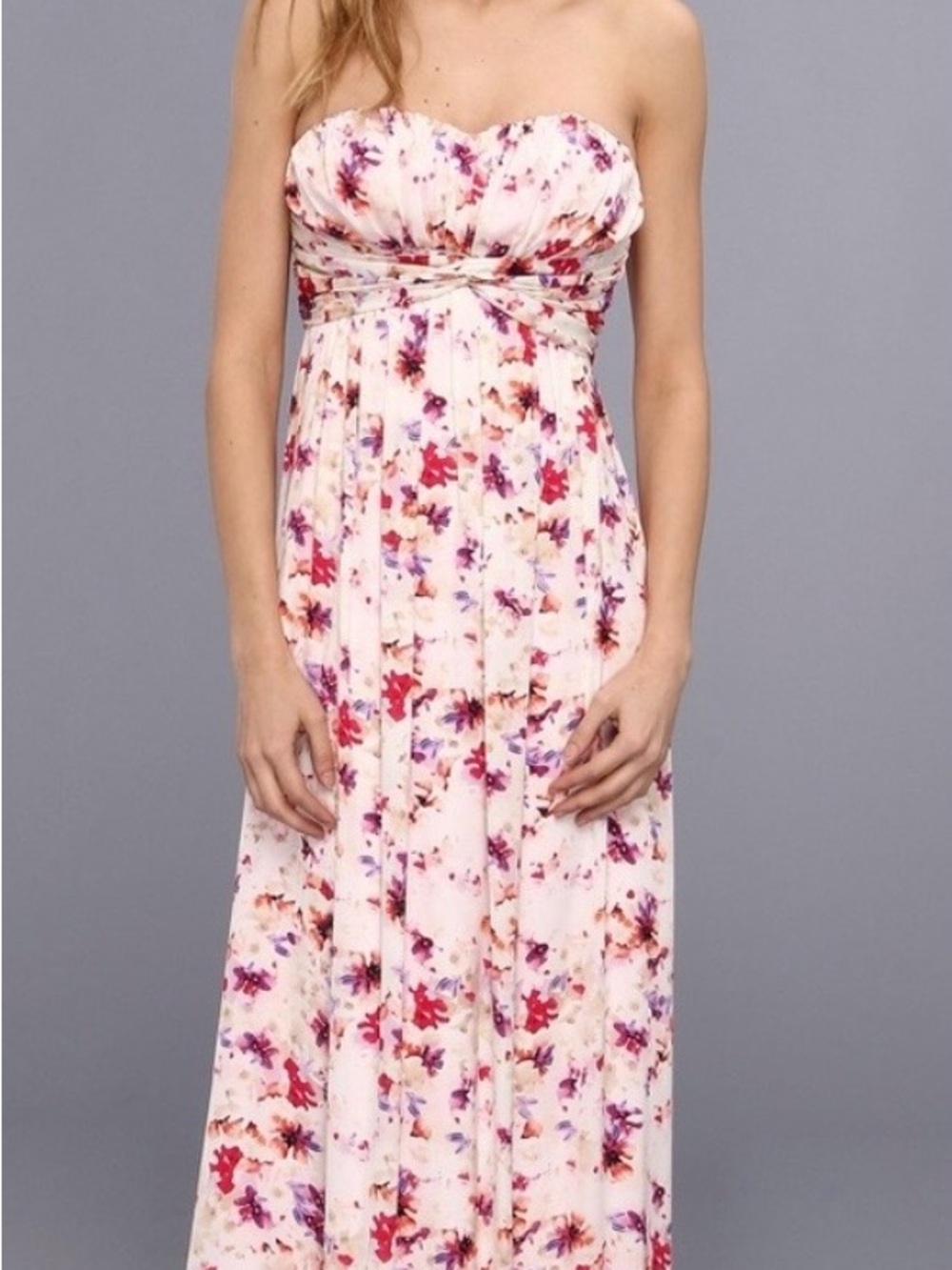 Jessica Simpson Strapless Floral Maxi Dress in Pink and Purple